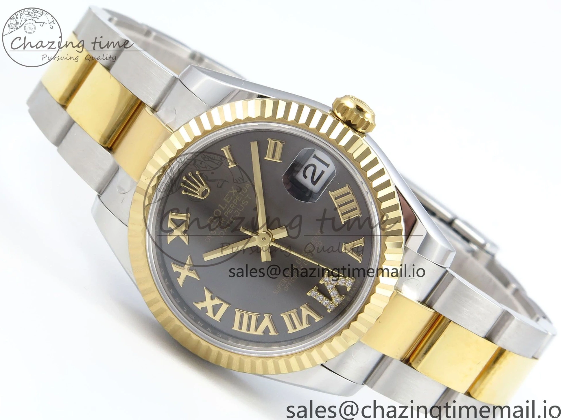 MiroTime 0511 Cozy DateJust 31 278273 ARF 1:1 Best Edition 904L Steel Gray Roman Diamonds Dial on SS YG Oyster Bracelet ETA 575